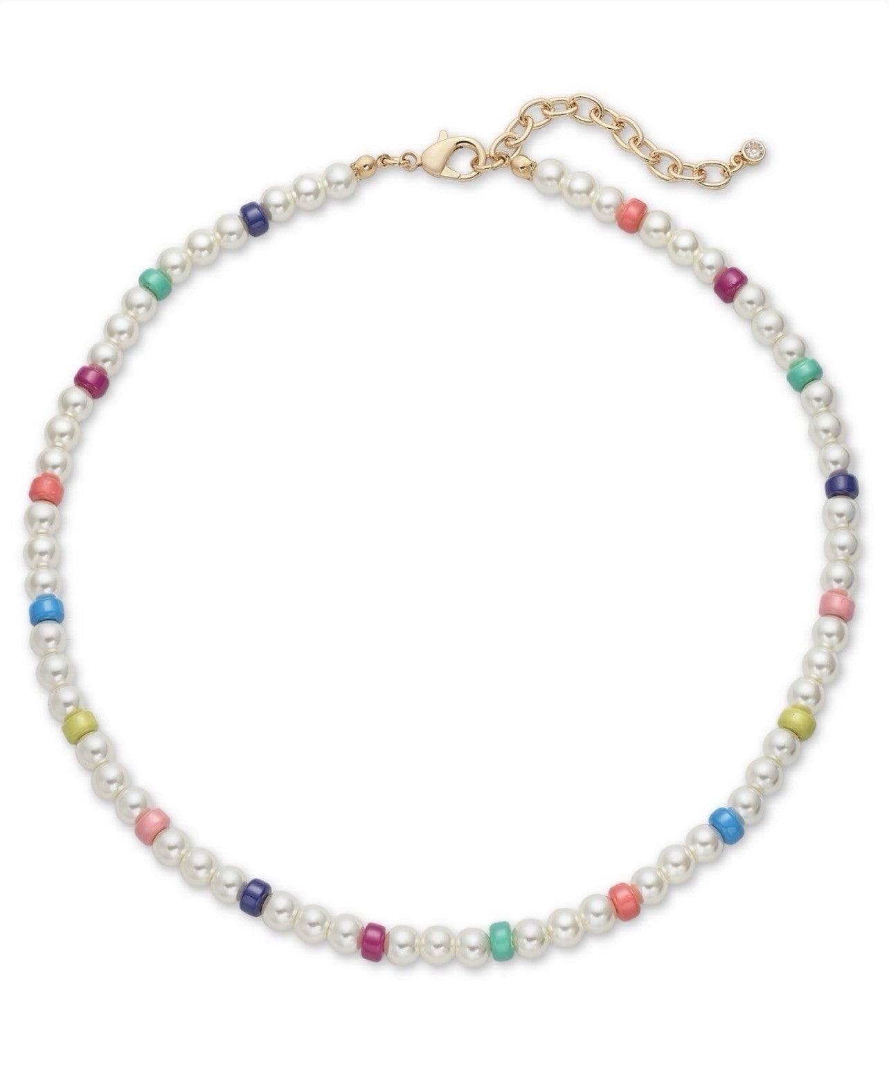 On 34th Gold-Tone Bead & Imitation Pearl Collar Necklace, 16-1/2" + 2" extender