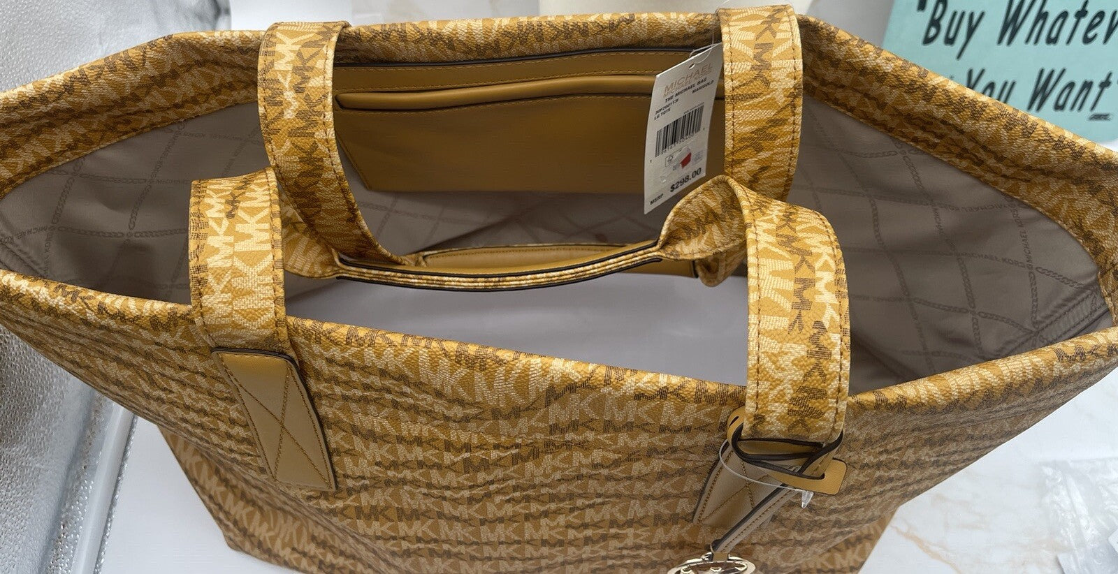 NWT Michael Kors Michael Bag MK Logo Marigold Large Tote $298