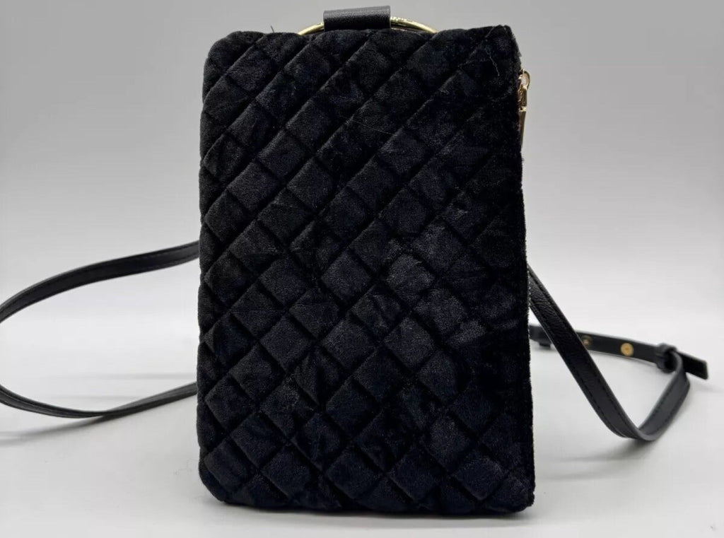 INC Charlii Velvet bangle handle faux-leather crossbody bag clutch - BLACK