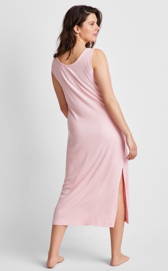 State of Day Women's Ribbed Modal Blend Tank Nightgown Stribe Satin Pink XS