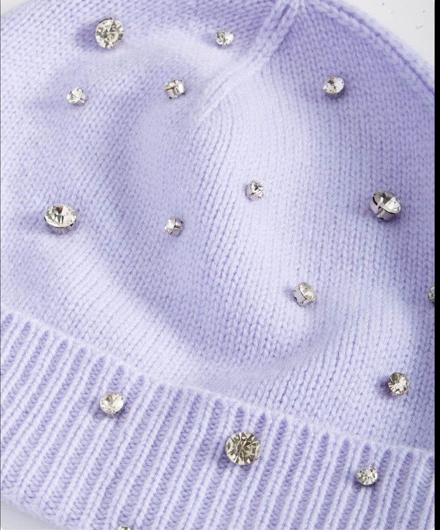 Charter Club Cashmere Beanie Crystal Embellished Cuffed Hat Fresh Orchid
