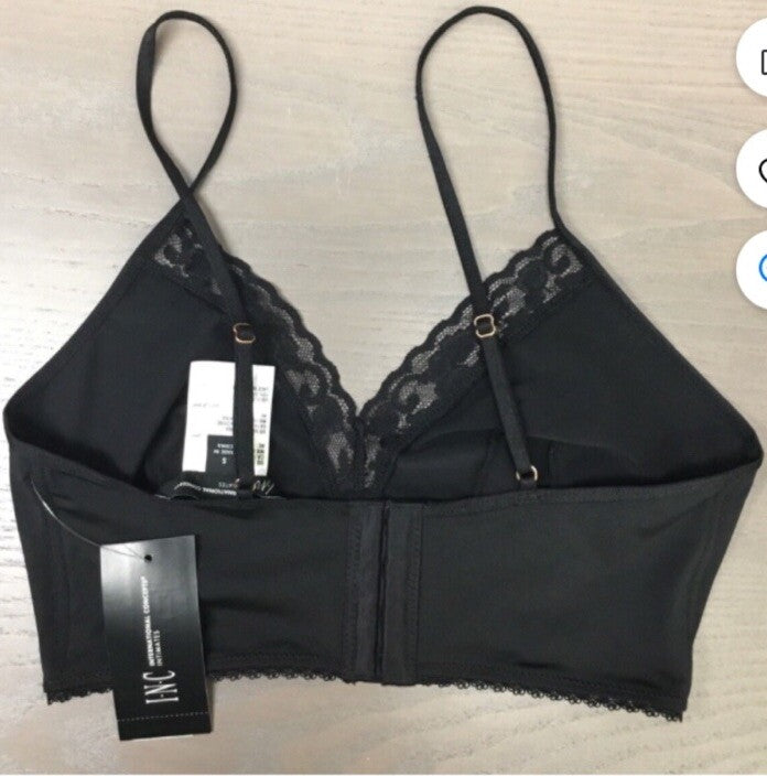 I.N.C. International Concepts Women's Lace-Trim Bralette, Deep Black , XXL