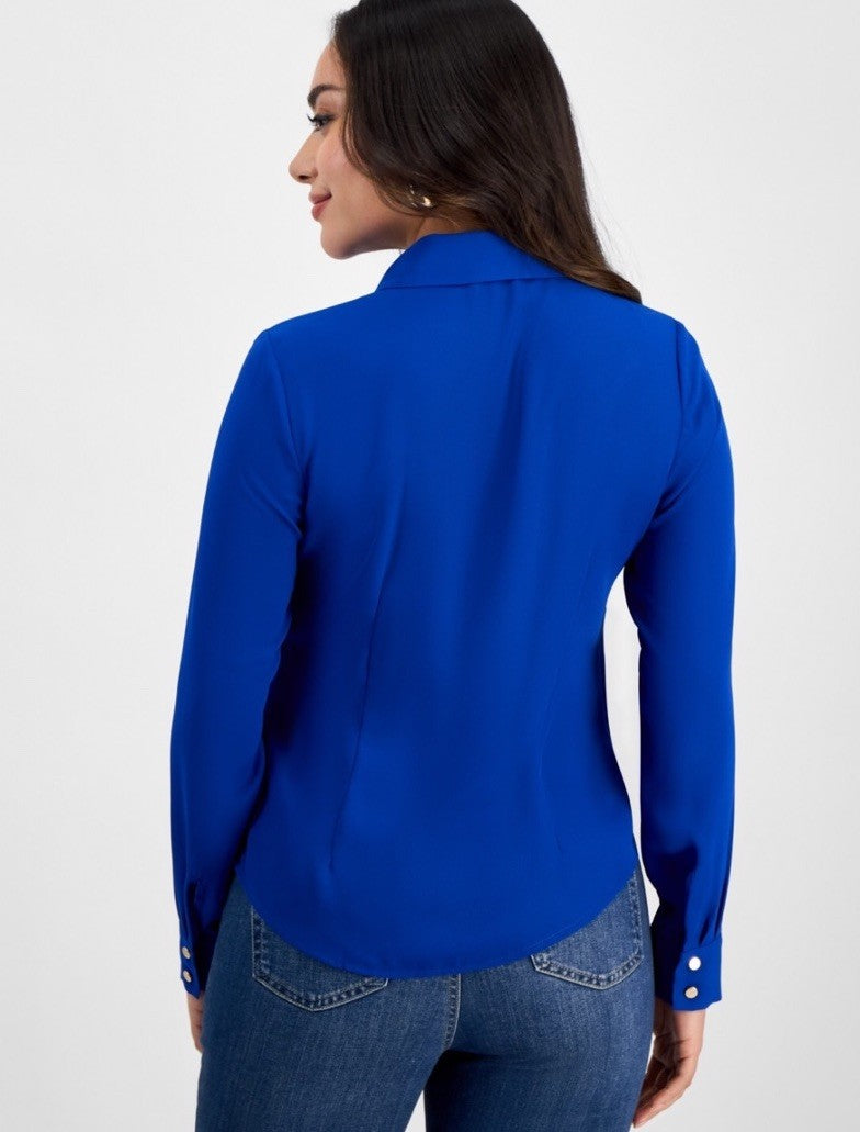 I.N.C. International Concepts Petite Button-Front Blouse Bright Blue Pet/med
