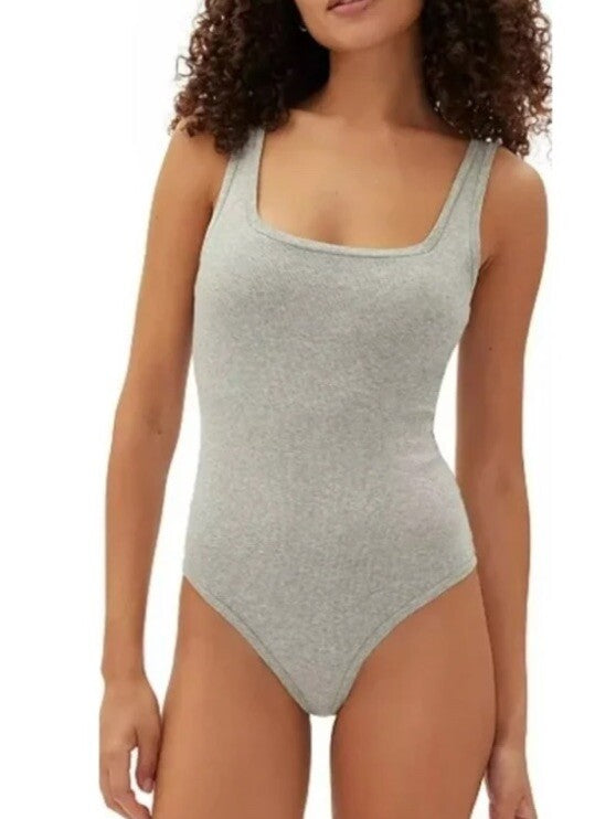 Gap bodysuit Thong GapBody Grey Comfort Cotton Ribbed Gray Size M  NWT