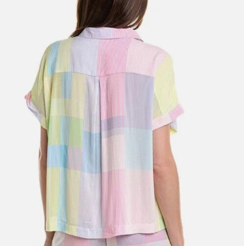 Sanctuary Women's Sz L Short Sleeves Notch Top One Pice Top Only Multicolored