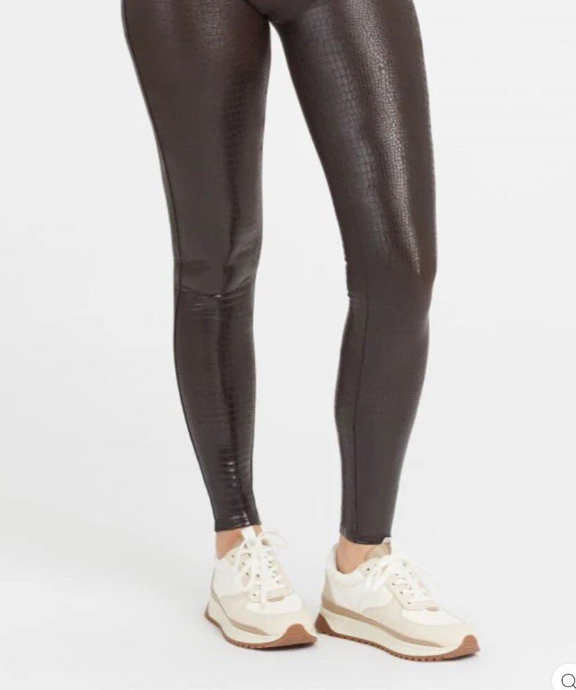 Spanx Faux Leather Croc Leggings Women's Size XL Brown