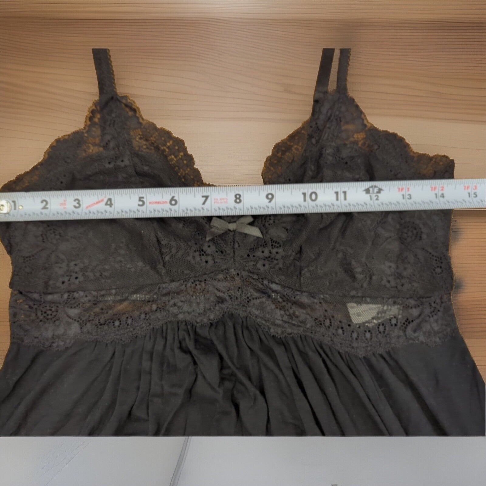 INC International Concepts Women's Lace-Trim Chemise Nightgown Deep Black NWT S