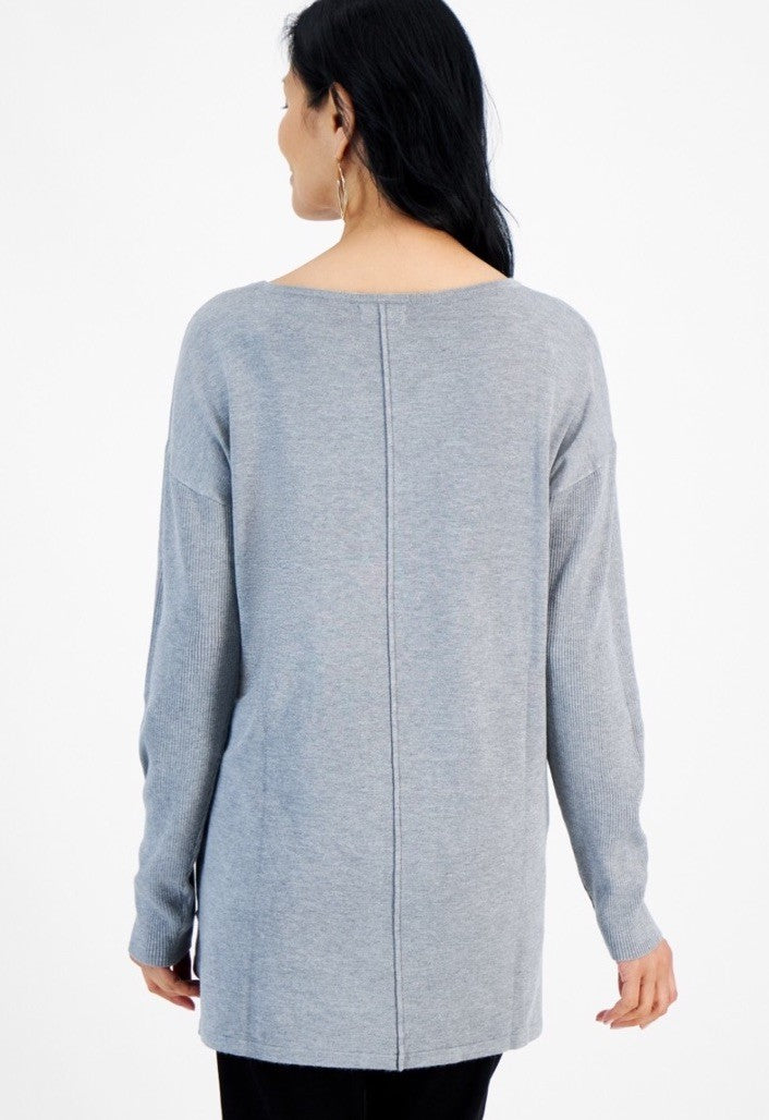 Style & Co Tunic Sweater Women Size XS Gray Boat Neck Long Sleeve Pullover