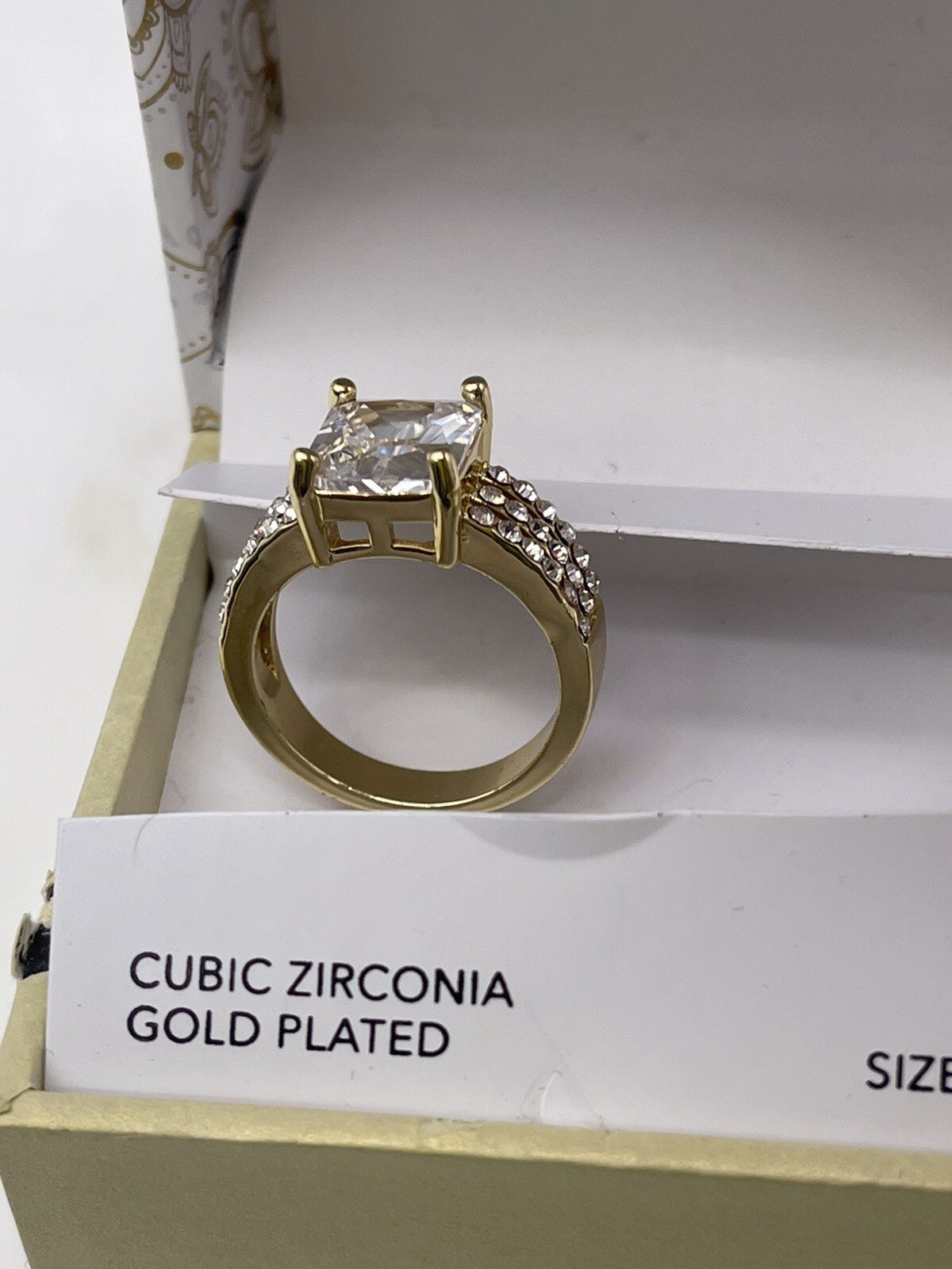 Charter Club Gold Tone Solitaire 3 Row Cubic Zirconia Ring - New