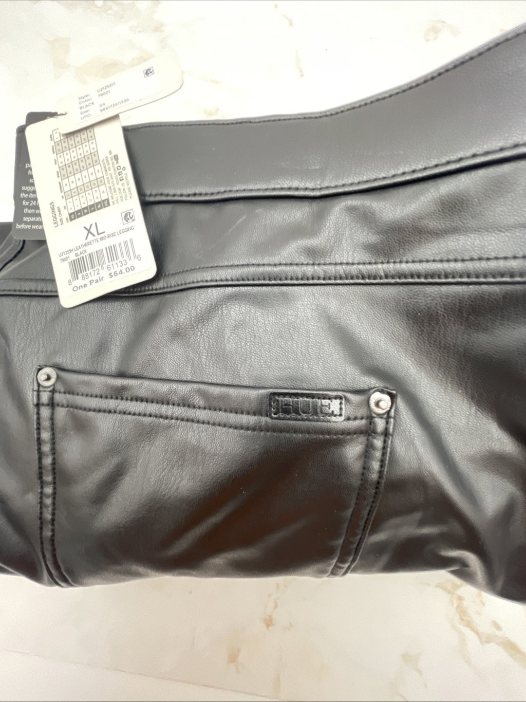 NEW in Pkg HUE Black Body Gloss Liquid Finish Leggings Size XL Moto Faux Leather