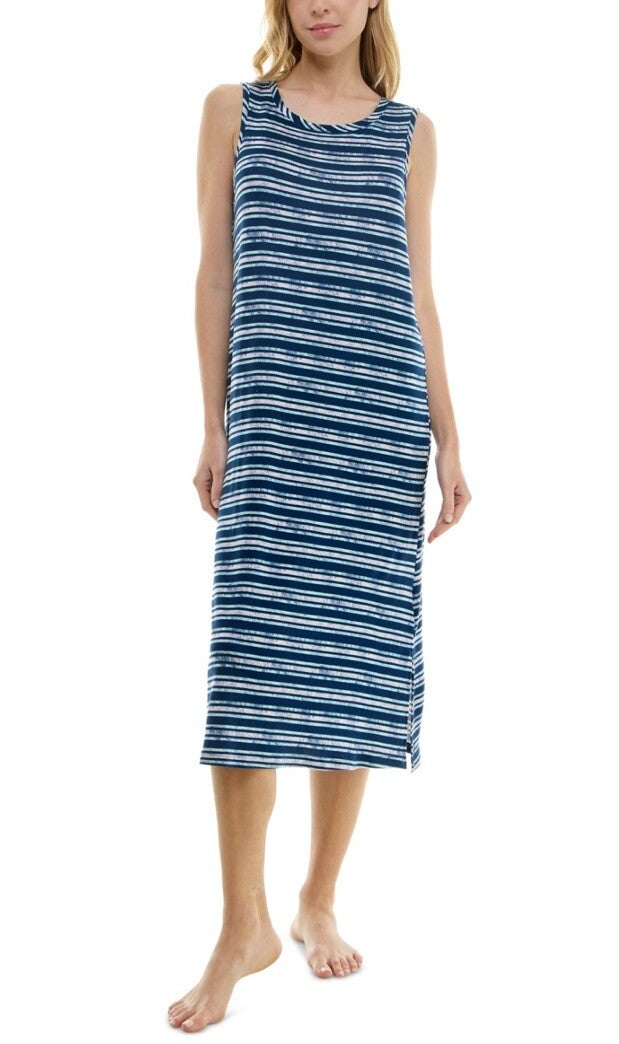 Roudelain Womens Printed Sleeveless Knit Nightgown Quartz Stripe Blue Medium