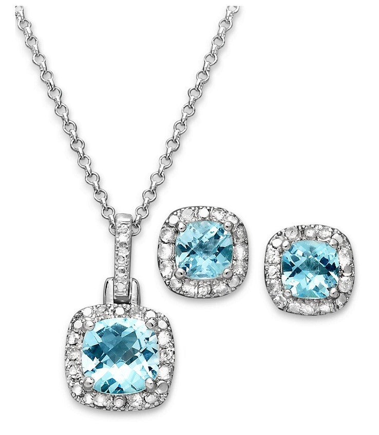 r h macy co fine jewelry Blue Topaz Necklace And Earrings Set