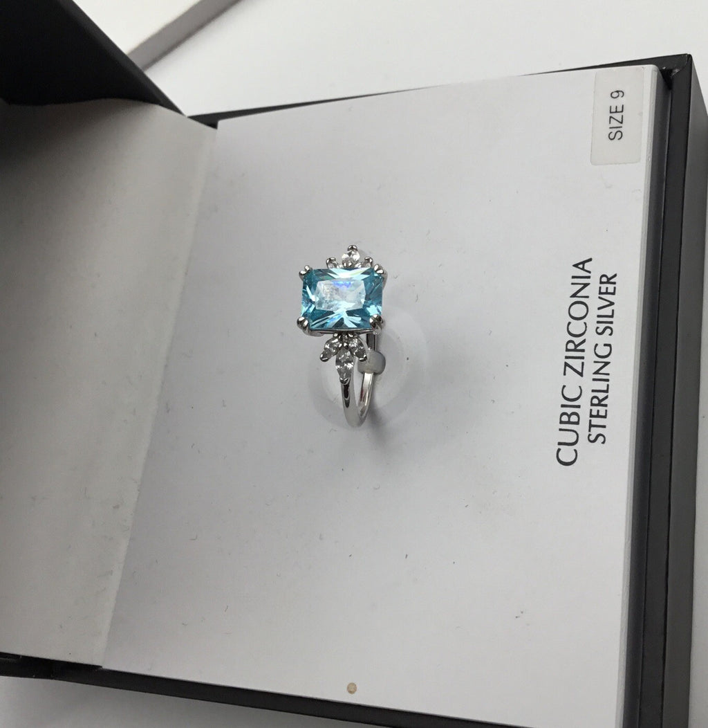 Giani Bernini Sterling Silver Lab Created Opal RG 7x9 Aqua Cz Size 9