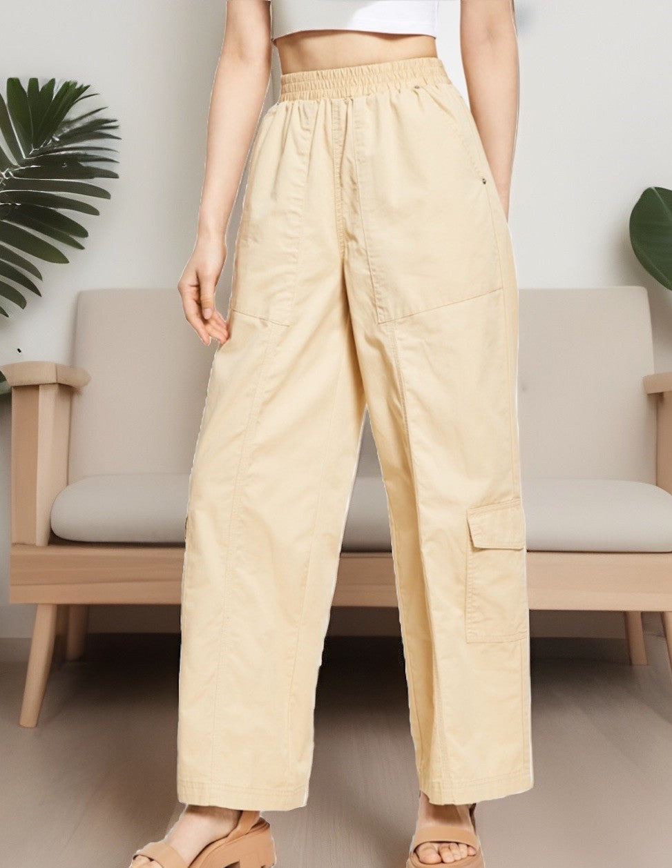 Cotton On Women's Quinn Cargo Pants Utility Light Sand Beige Organic Size 10