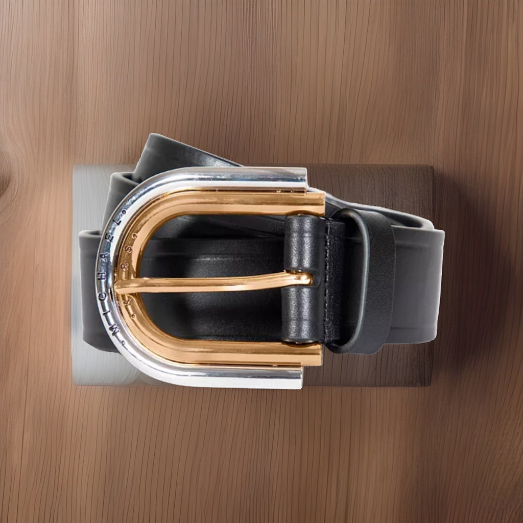 MICHAEL Michael Kors Women's Double-Buckle Leather Belt Gold/Silver M