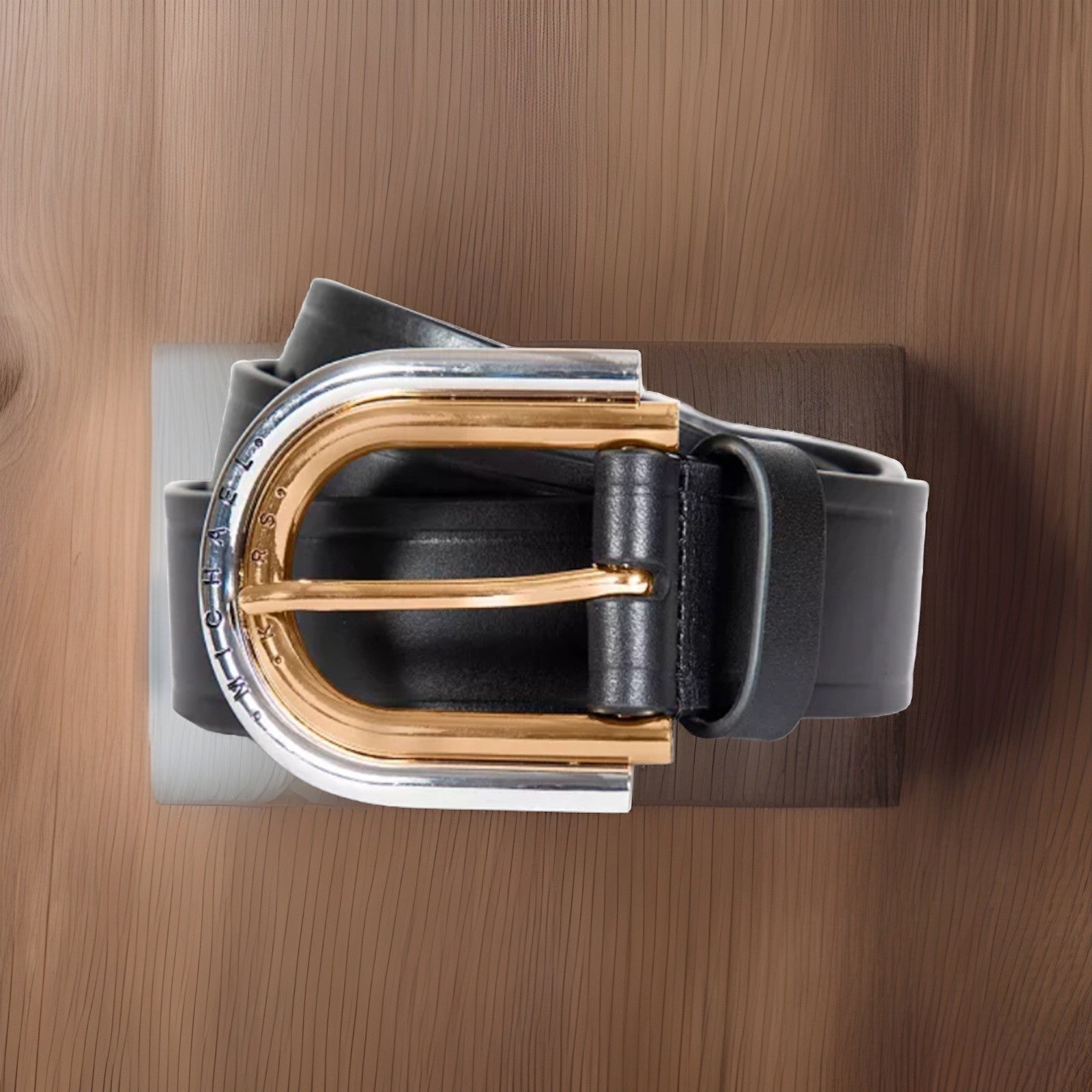 MICHAEL Michael Kors Women's Double-Buckle Leather Belt Gold/Silver M