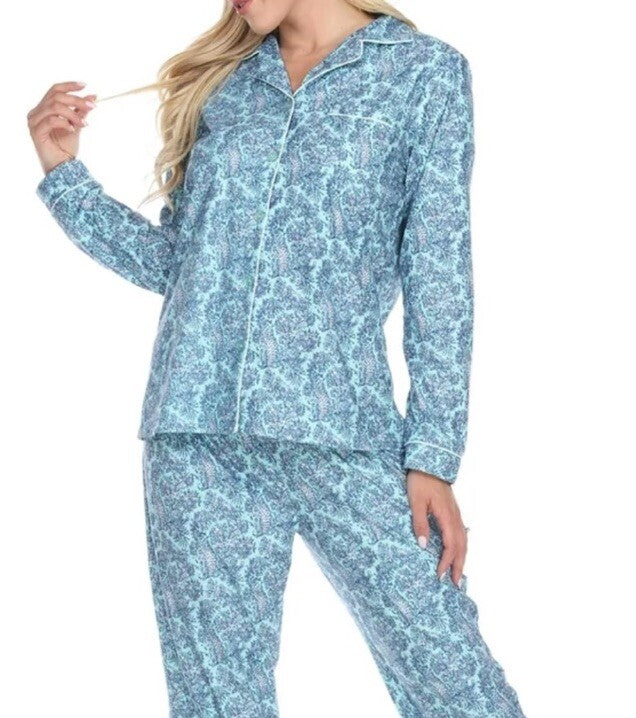 White Mark Women's Pajama Set - Extended Sizes Mint Paisley 1XL