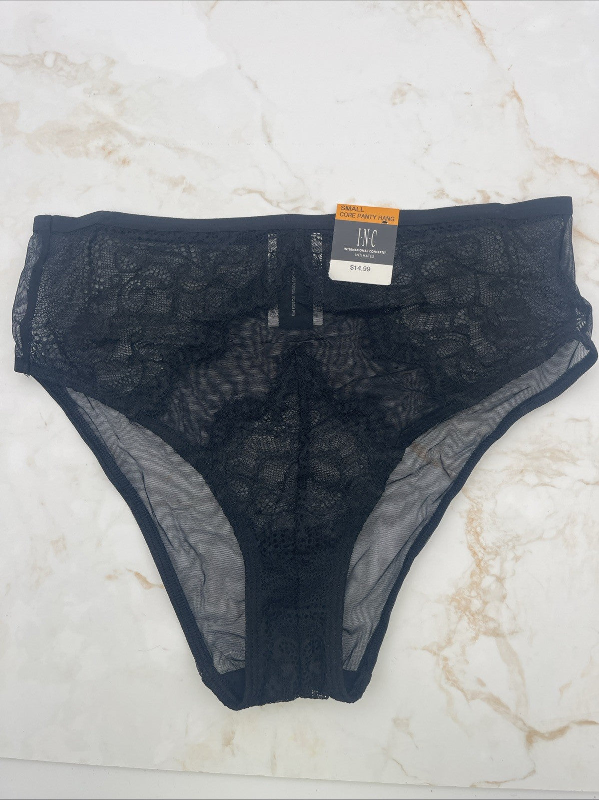 Inc International Concepts Women s Lace-Trim High-Waist Mesh Brief, Black, Small
