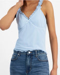 Madden Girl Juniors' Mesh Ruffle-trim Cami In Baby Blue Large