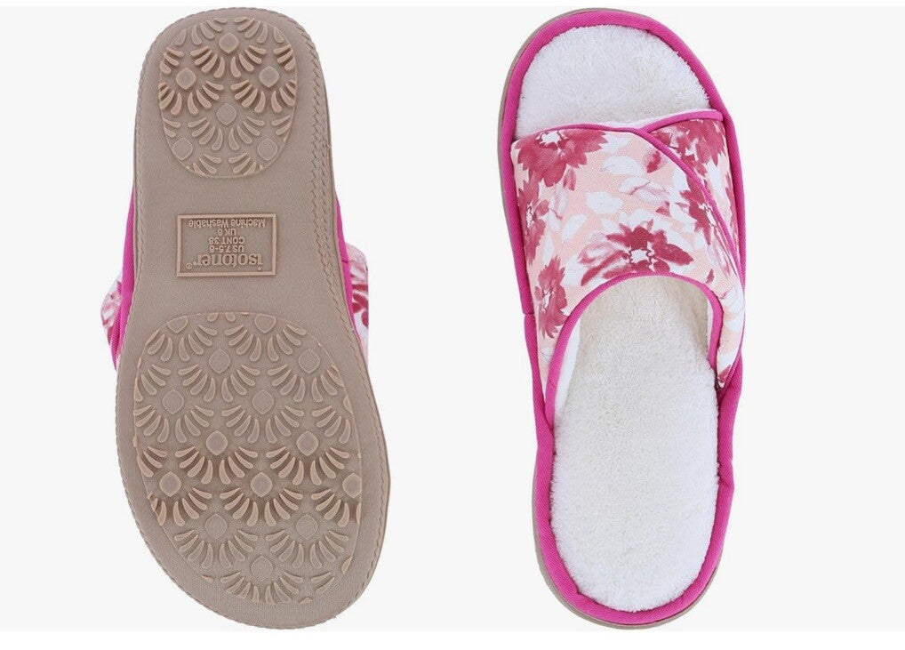 isotoner Womens Organic Cotton Floral Keilly Slide Slippers Medium 7.5/8