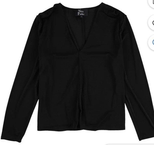 Nina Parker Women's Black Trendy V-Neck Long-Sleeve Top Plus Size 2X