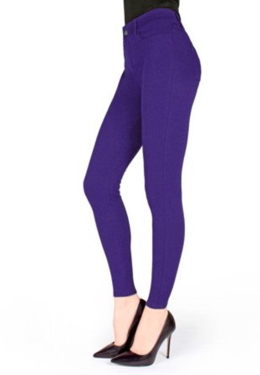 MeMoi Women's Pants-Style Ponte Basic Pocket Leggings Purple Grape M