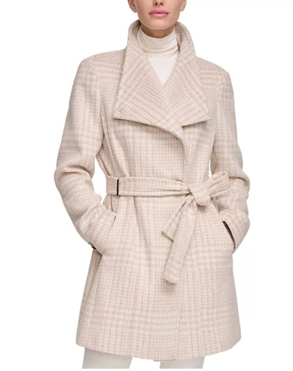 CALVIN KLEIN Women's Petite Asymmetrical Belted Wrap Coat Size XS