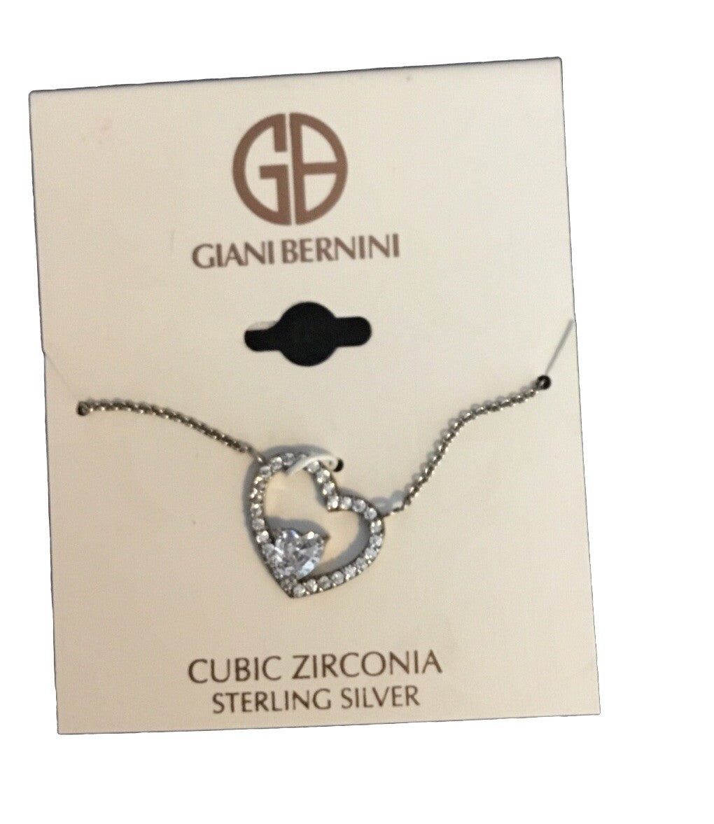 NWT  Giani Bernini CZ Sterling Silver Heart Necklace - Stunning