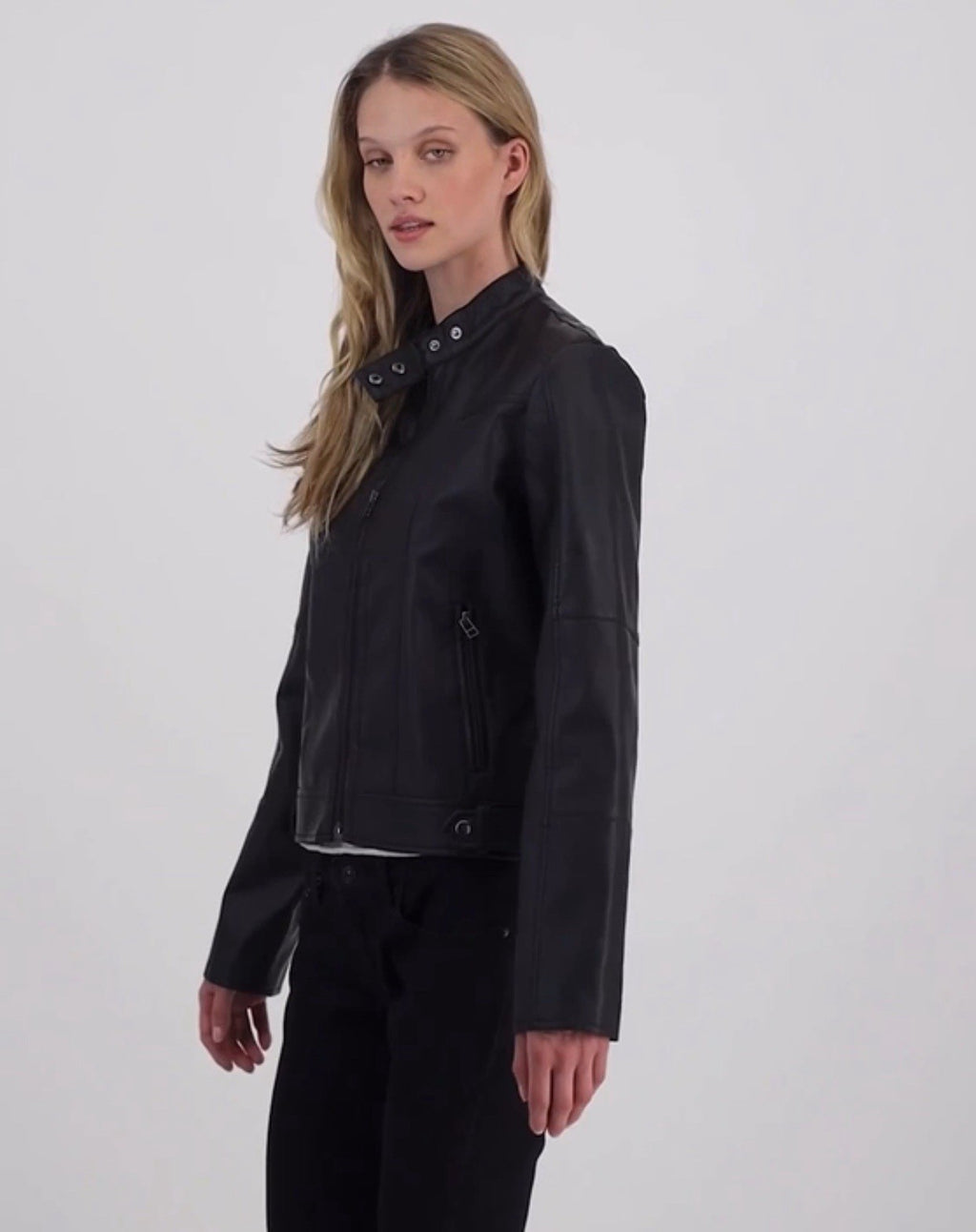 Maralyn & Me Faux-Leather Zip-Front Jacket Juniors M. Black Snap Closure Collar