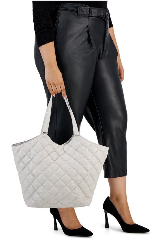 INC Andria quilted faux-leather women's XL tote bag - Bone/ White