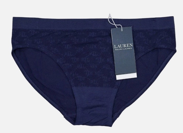 Ralph Lauren Women's Monogram Mesh Jacquard Bikini Brief Underwear Navy S
