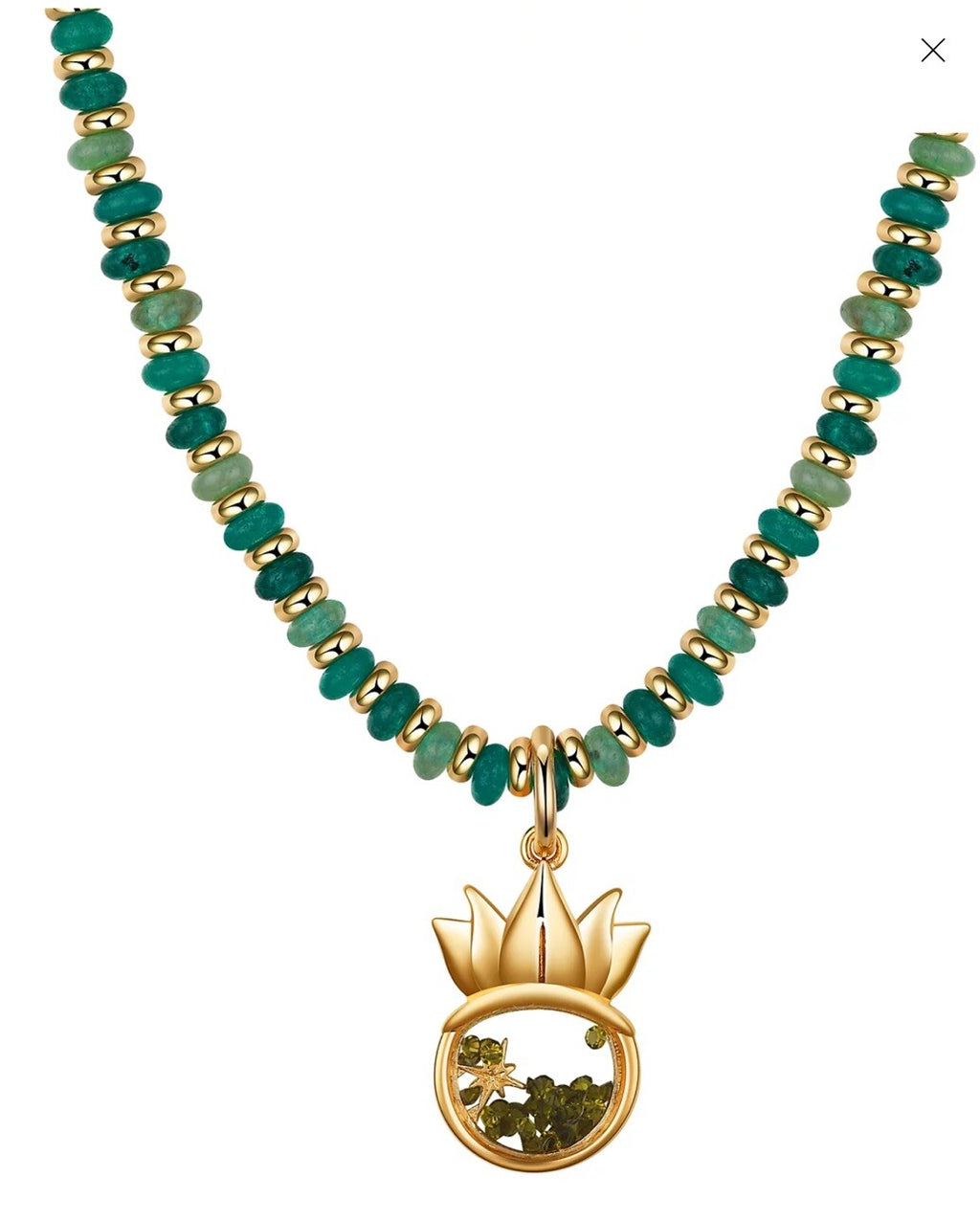 Disney Kid's Princess Tiana Gold-Tone and Green Bead Tiara Pendant Necklace