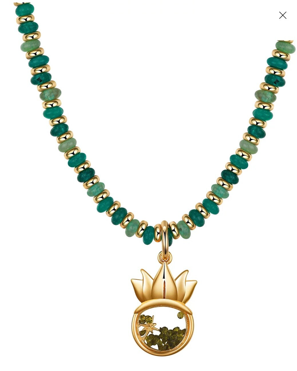 Disney Kid's Princess Tiana Gold-Tone and Green Bead Tiara Pendant Necklace