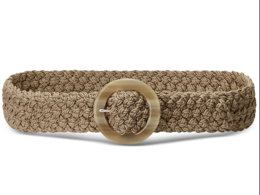 Lauren Ralph Lauren Women's Woven Corded O-Ring Wide Belt  M Khaki 