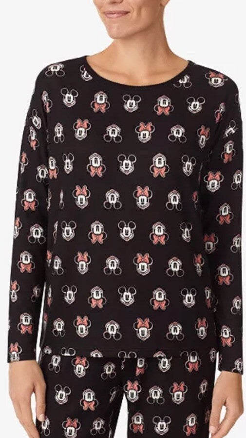 Disney Women's Mickey & Minnie Mouse Sleep Top - Black Print-Medium