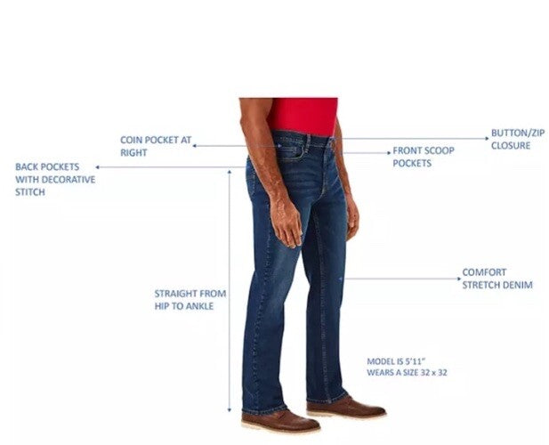 Member's Mark Men's Straight Fit Premium Stretch Denim Jeans, 5 Pocket