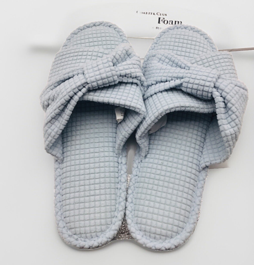 Charter Club Women's Textured Knot-Top Slippers Blue S 5-6