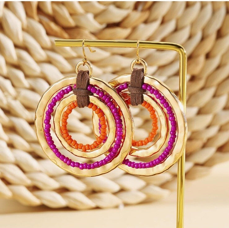 EL by Erica Lyons Pink and Orange Dangle Earrings Gold Tone