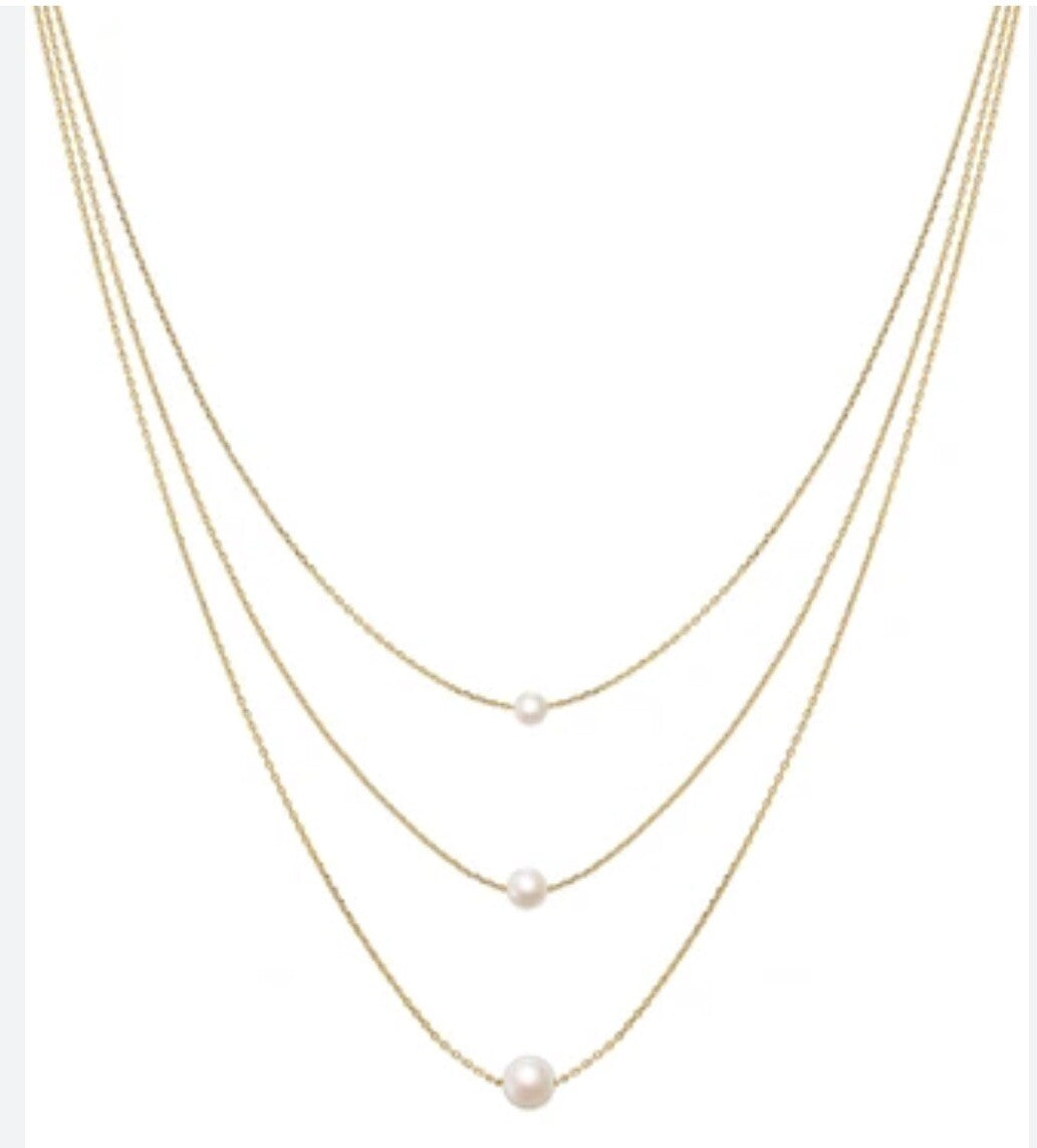 And Now This White Simulated Imitation Pearl Triple Layer Necklace Gold Tone