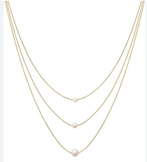 And Now This White Simulated Imitation Pearl Triple Layer Necklace Gold Tone
