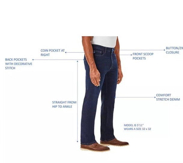 Member's Mark Men's Straight Fit Premium Stretch Denim Jeans, 5 Pocket