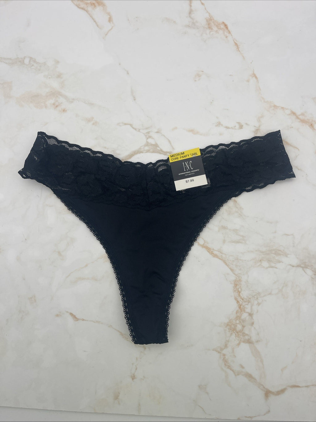 Inc International Concepts Women’s Lace-Trim Thong Underwear, Black, Medium