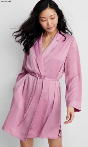 State of Day Crepe De Chine Self-Tie Robe Women's L Mauve Orchid Long Sleeve
