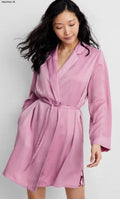 State of Day Crepe De Chine Self-Tie Robe Women's L Mauve Orchid Long Sleeve