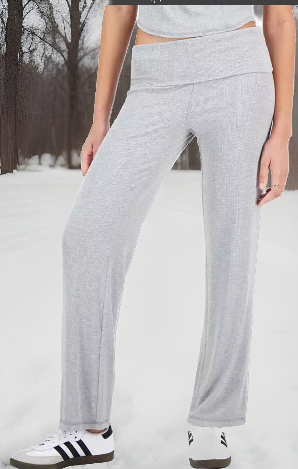 Ultra Flirt Juniors' High Rise Foldover-Waist Ribbed Knit Pants Grey Whisper XL