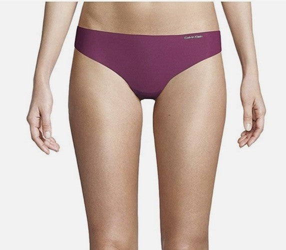 Calvin Klein Women's Invisibles Microfiber Stretch Thong Underwear Burgundy M