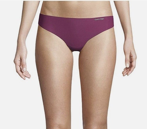 Calvin Klein Women's Invisibles Microfiber Stretch Thong Underwear Burgundy M
