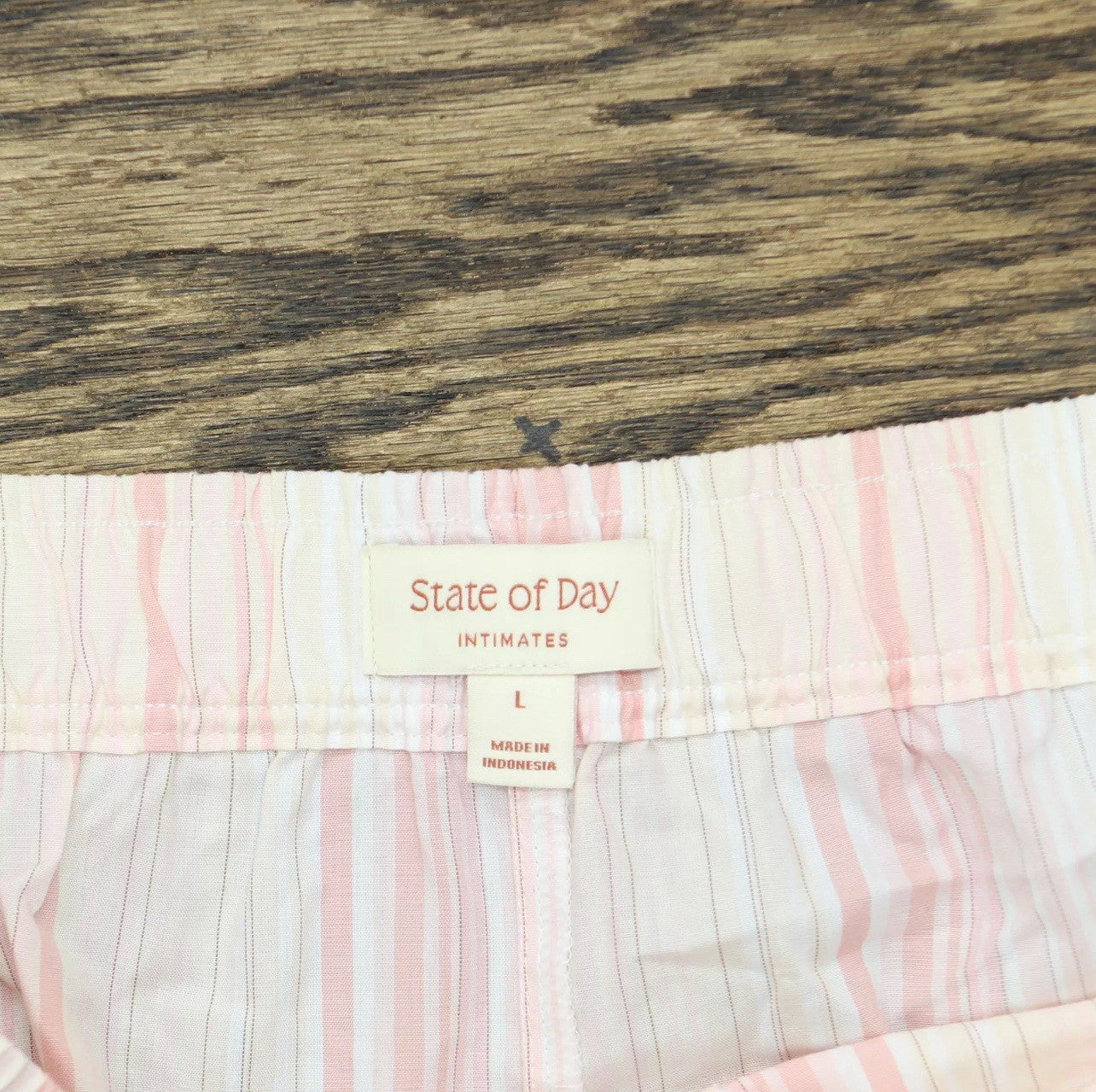 State Of Day Womens Striped Poplin Boxer Sleep Shorts 100185746MS Pink Stripe L