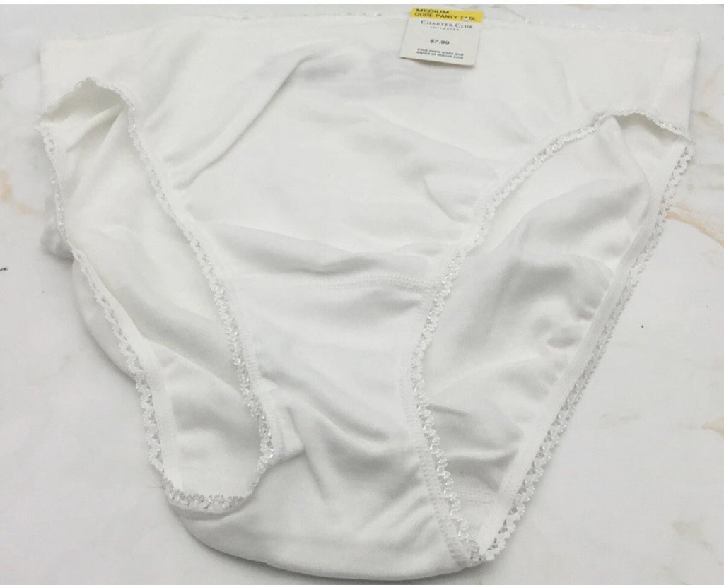 Charter Club Women's Everyday High-Cut Cotton Lace Trim Briefs 100117228 White S