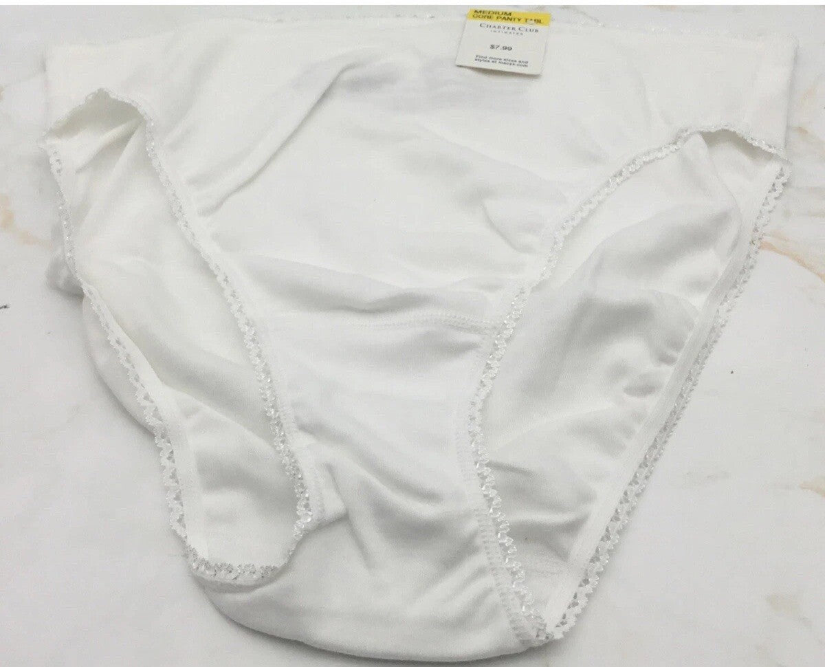 Charter Club Women's Everyday High-Cut Cotton Lace Trim Briefs 100117228 White S